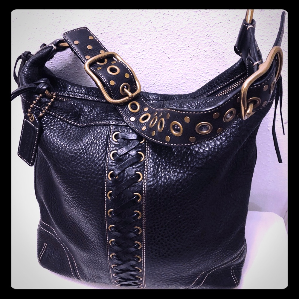 COPY - ❤️ COACH VINTAGE CHELSEA LACE PEBBLED BLACK LEATHER TOTE DUFFLE BAG: EUC
